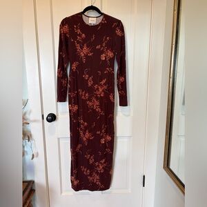 Reformation Burgundy Floral Long Sleeve Maxi Dress